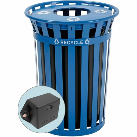 GLOBAL INDUSTRIAL TrashTalk Outdoor Slatted Recycling Can w/Flat Lid, 36 Gal., Blue 261800BLT